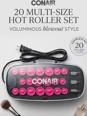 Conair Compact Hot Roller Set 20 Multi Sized Electric Hair Curlers & Clips